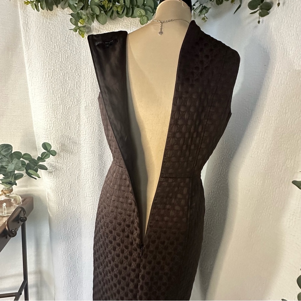 David Meister Chocolate Brown Dot Textured Midi Sheath Lined Dress w/Bow Size 6 - Picture 5 of 15